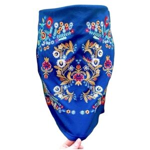 💃 Blue Floral Embroidered Mini Skirt Sz S